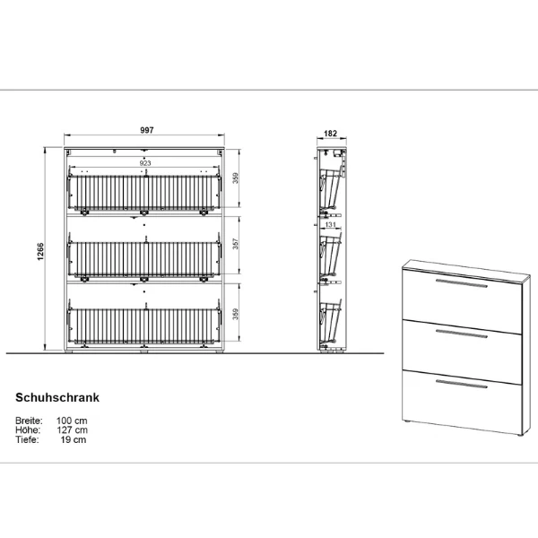 Schoenenkast Jonas 100cm Met Drie Deuren - Kasjmier Beige - Afbeelding 3