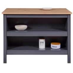 Kookeiland Nellina | Ambachtelijk Eikenhouten Blad | 124 X 75 X 91,5 Cm | Kleur: Antraciet