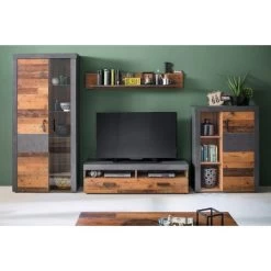 Woonkamerset Indy | Tv-meubel, Plank, Vitrinekasten | Old Wood-decor