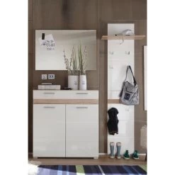 Garderobeset Set-One | Paneel, Opbergkast En Spiegel | Licht-eiken Kleur