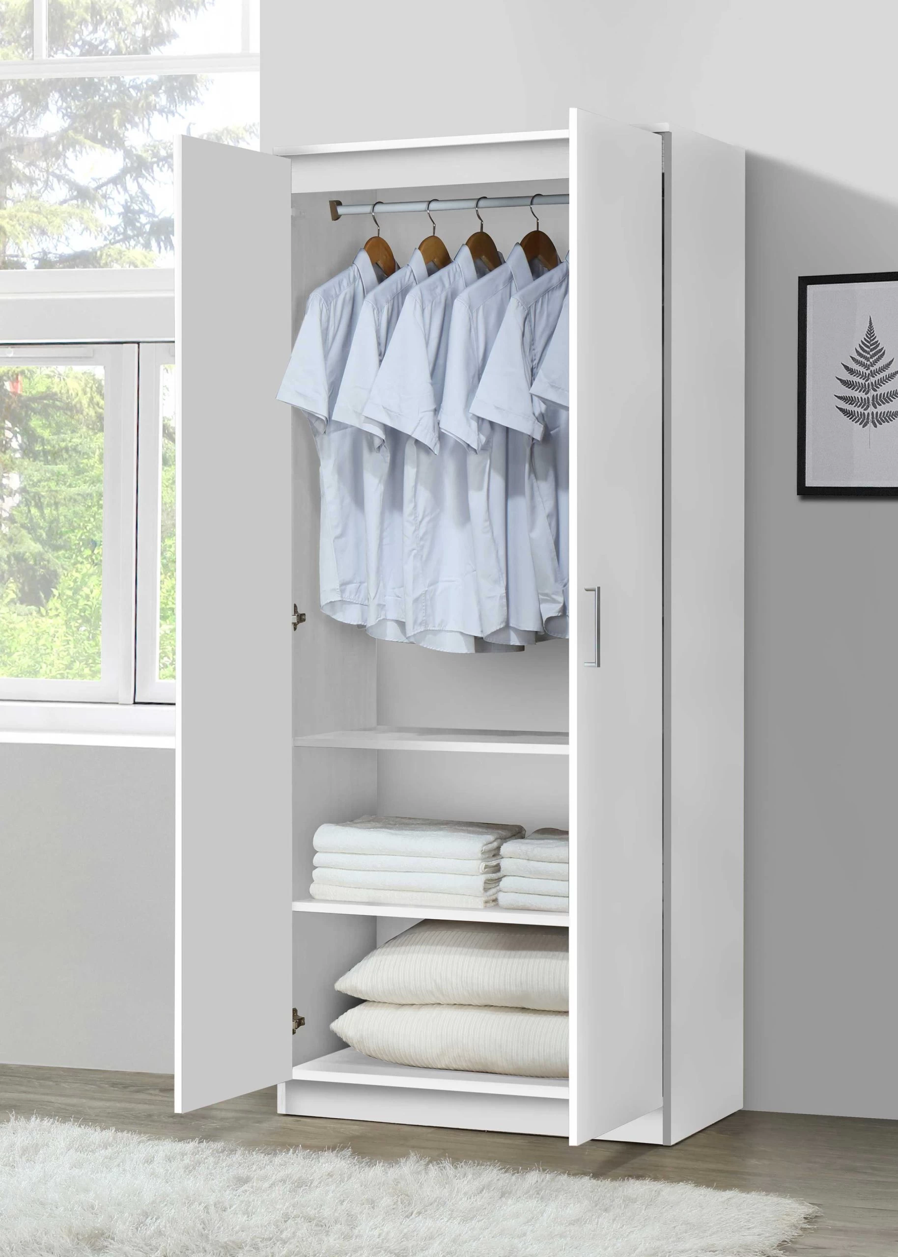 Kledingkast Darcis 80 Cm Met 2 Deuren En 52cm Diep - Wit - Afbeelding 2