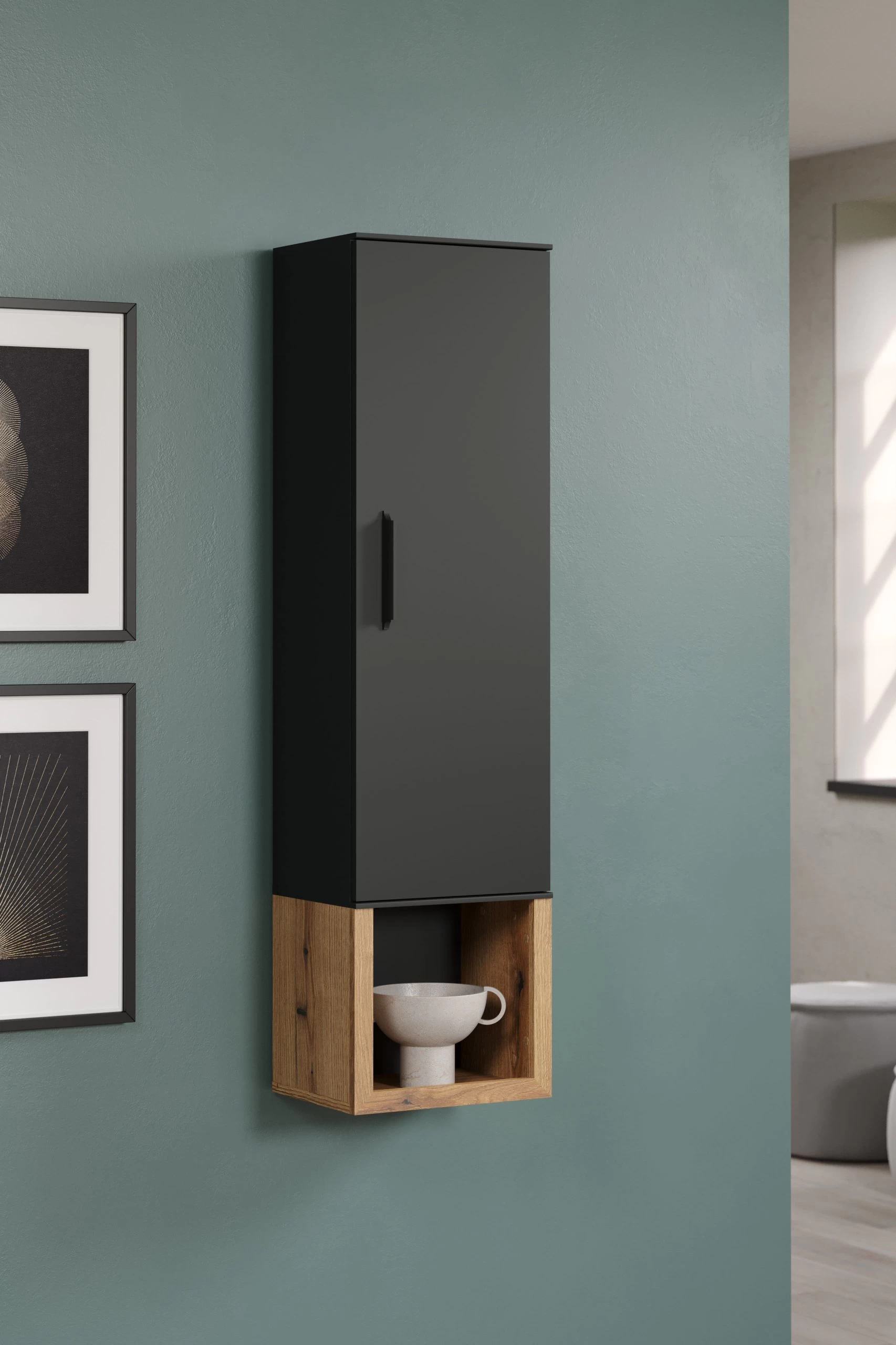 Wandkast Synnax | 35 X 28 X 133 Cm | Anthracite Oak - Afbeelding 5