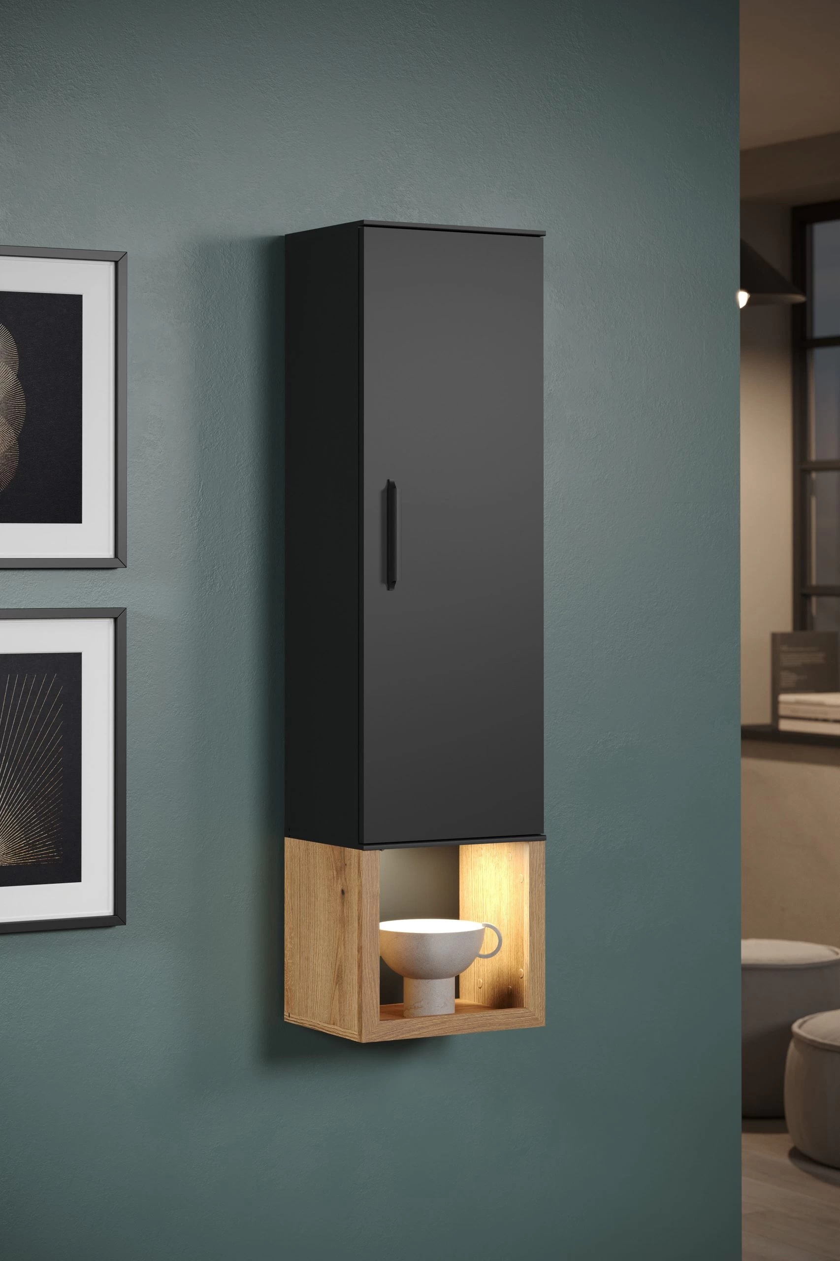 Wandkast Synnax | 35 X 28 X 133 Cm | Anthracite Oak - Afbeelding 3