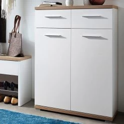 Schoenenkast Tosun Met 2 Deuren & 2 Lades - Wit/eik