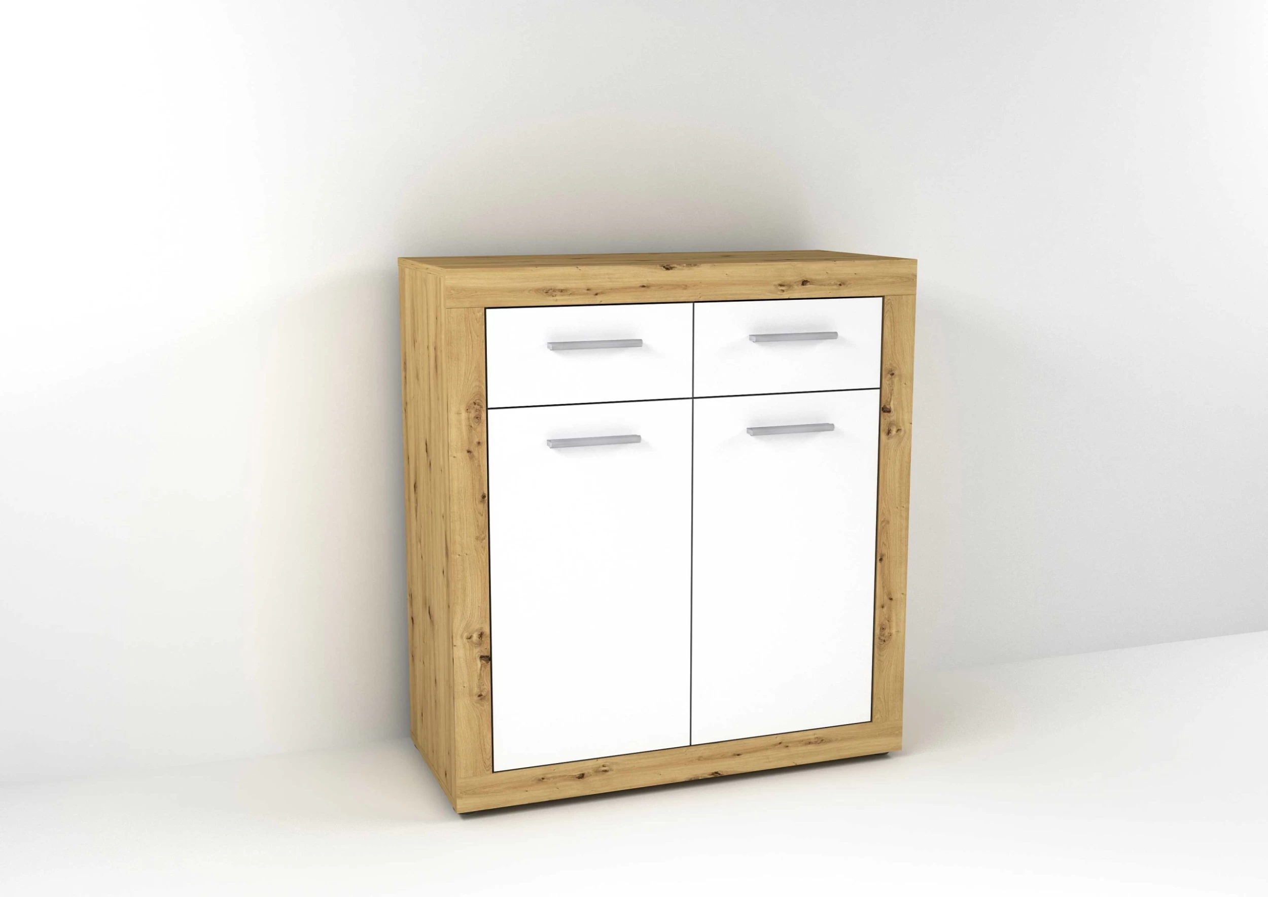 FMD Commode Turbo Met 2 Deuren & 2 Laden - Oude Eik/hoogglans Wit - Afbeelding 3