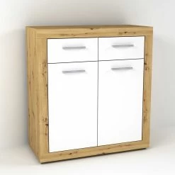 FMD Commode Turbo Met 2 Deuren & 2 Laden - Oude Eik/hoogglans Wit